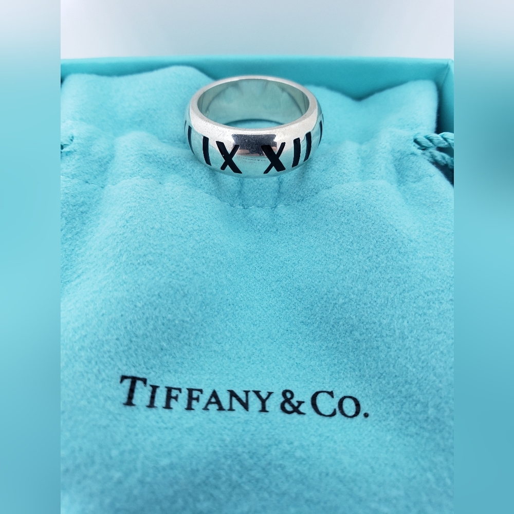 Tiffany & Co. Atlas Ring Roman Numeral Sterling and Black Enamel